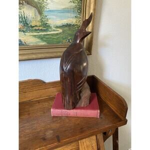 Vintage Midcentury Ironwood Quail Folk Art Carved Wooden Figure 11” MCM